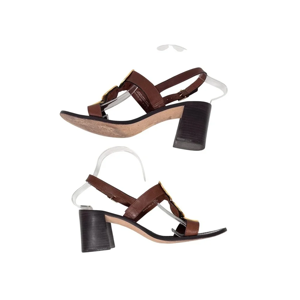 Tory Burch Patos‎ Multi Disk Heeled Sandal Brown Size 9M Embellished